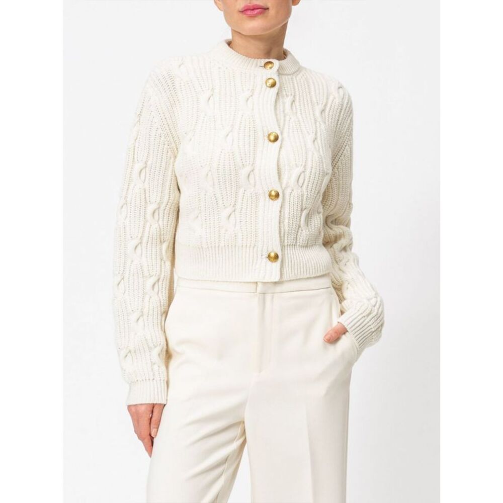 Twinset Women Twinset Crewneck Wool Blend Cardigan With Metallic Buttons